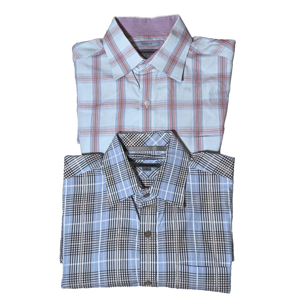 Johnston & Murphy Shirt Men's M Multicolor‎ Check Plaid Tailored Fit Lot of 2